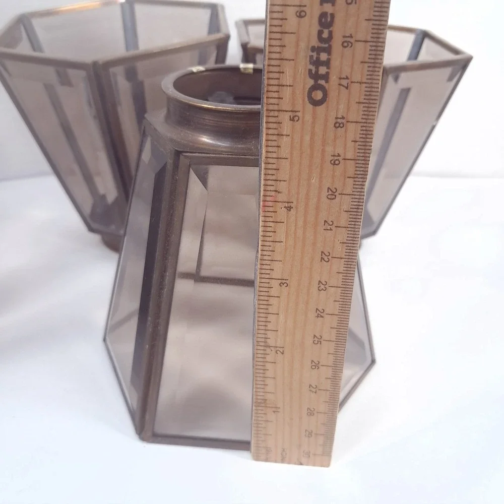 Vintage Smoked Glass Ceiling Fan Light Shades x4 Hexagon Beveled 6 sided brass